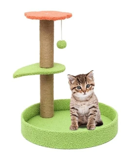 Two-Level Cat Scratching Post with Round Base & Hanging Ball Toy