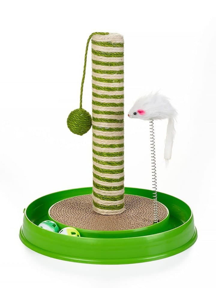 Multifunctional Cat Scratching Post with Spring Mouse & Ball Track