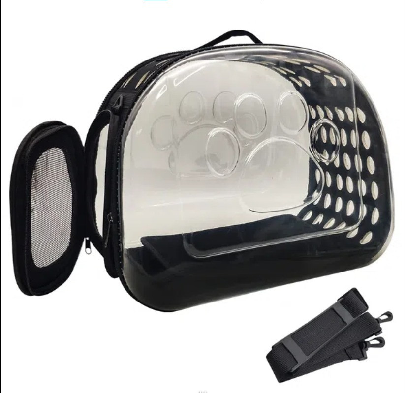 Transparent Pet Carrier Bag with Breathable Design and Shoulder Strap